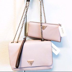 New GUESS Pink Mauve Convertible Crossbody Purse Wallet Set Multi Ynes VG840221